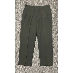 Hart Schaffner & Marx Mens Green Pure Virgin Wool Pleated Dress Pants 35x29